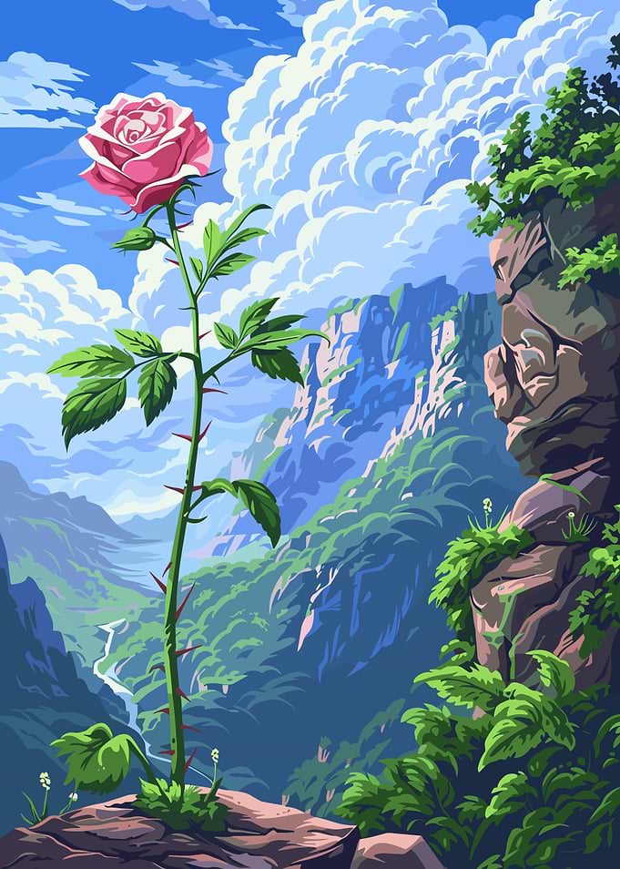 Rose in Mountain Landscape Digital Art