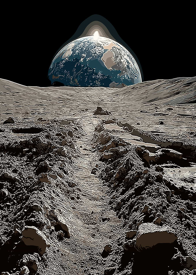 Earthrise from the Moon Surface