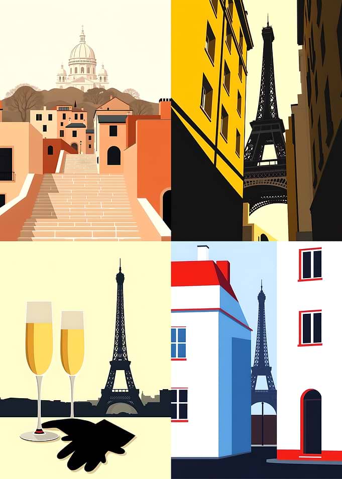 Parisian Collage: Eiffel Tower and Architecture