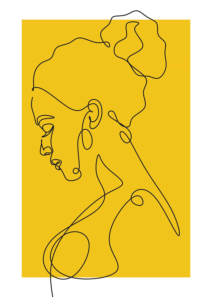 Woman's Profile Line Art on Yellow