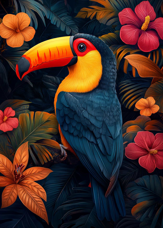 Colorful Toucan in Tropical Foliage