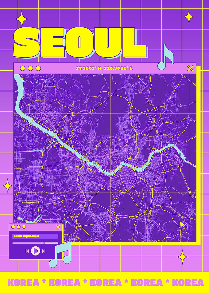 Seoul Map Retro Aesthetic