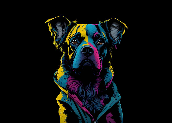 Colorful Dog Portrait on Black Background