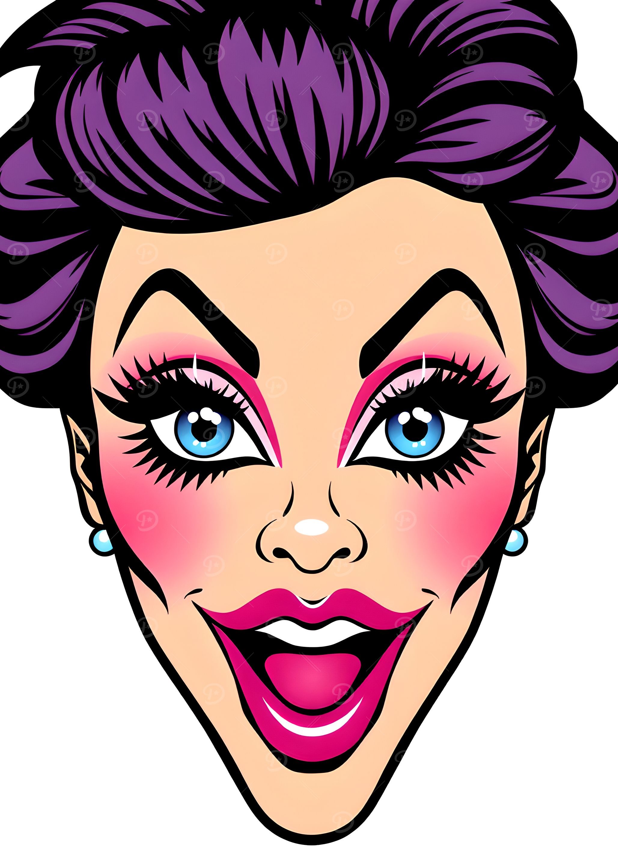 Cartoon Woman with Purple Hair