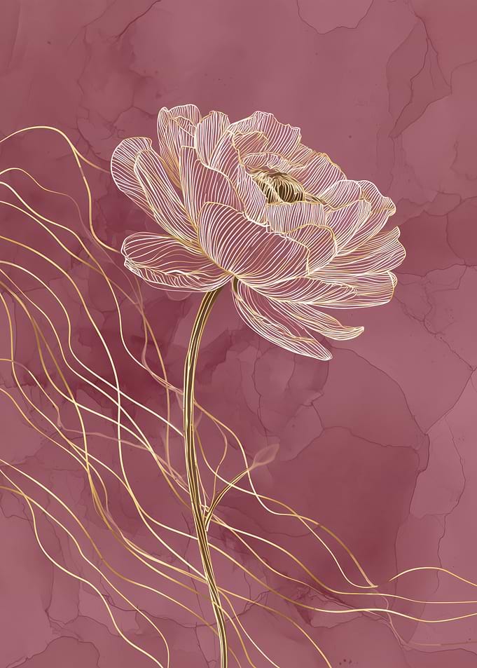 Golden Line Peony Floral Art