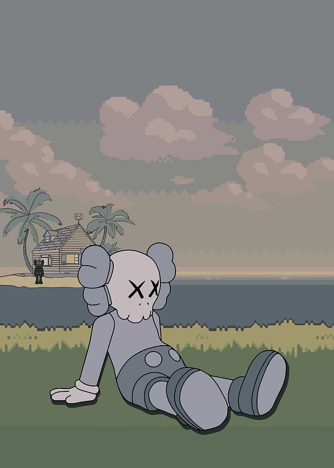 Kaws Resting on Grassy Beach