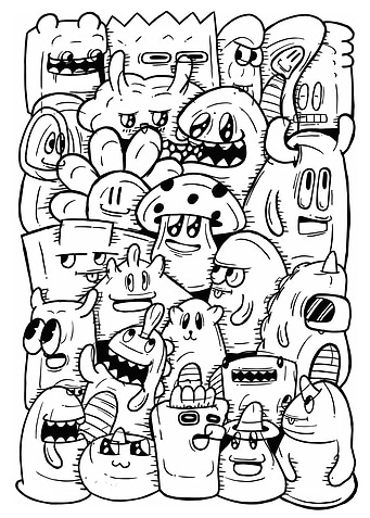 Doodle Art with Cartoon Monsters