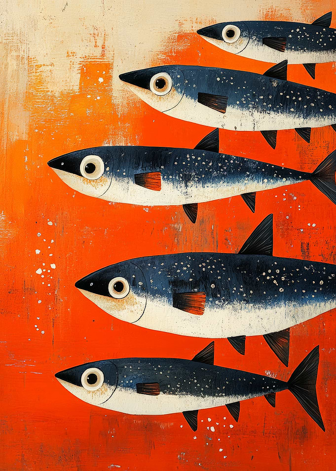 School of Fish on Orange Background