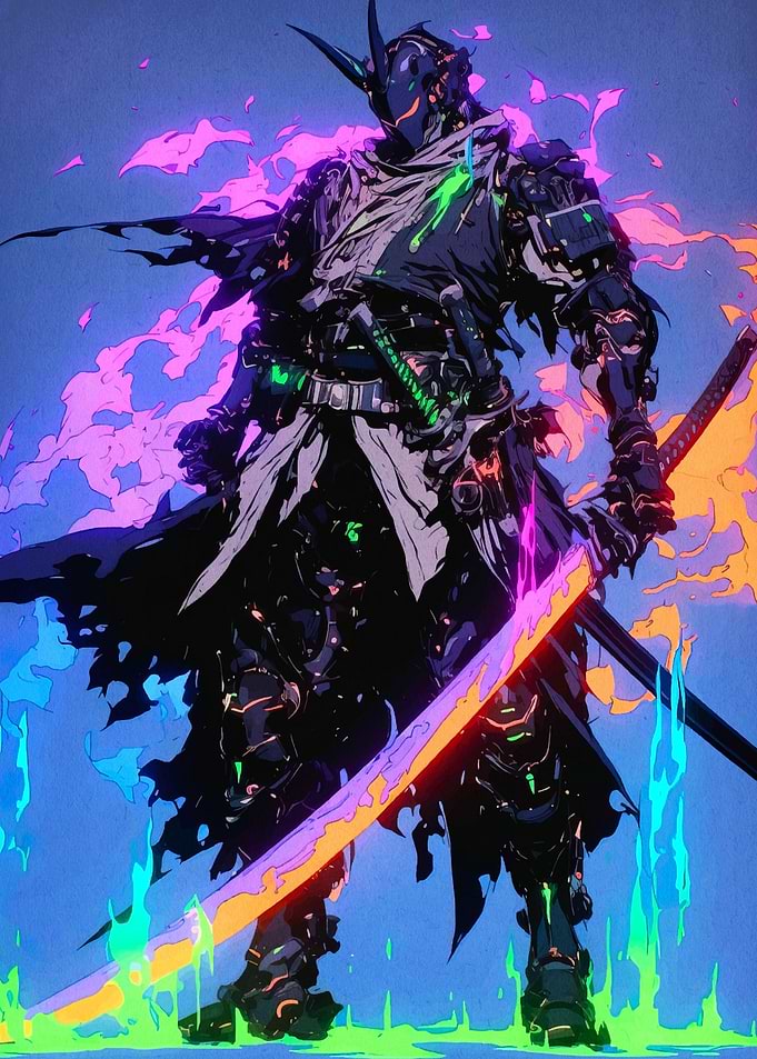 Cyberpunk Samurai Warrior with Neon Sword