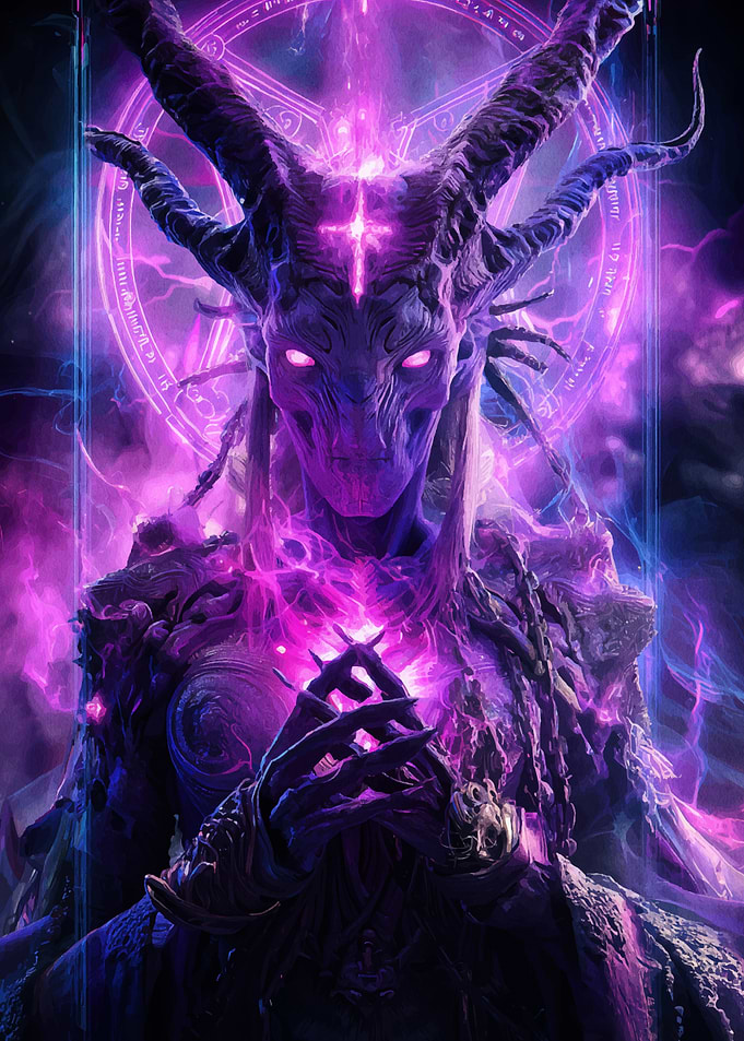 Purple Horned Demon with Magic Circle