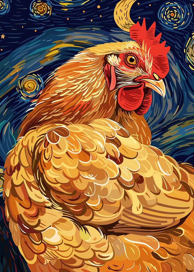 Chicken in Starry Night Style