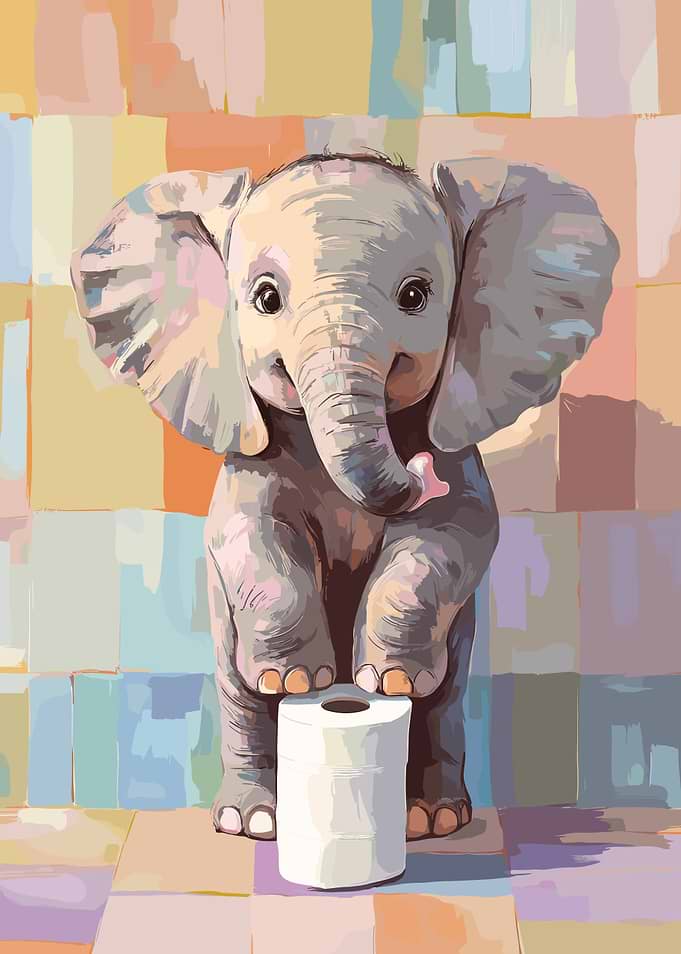 Cute Elephant with Toilet Paper Roll