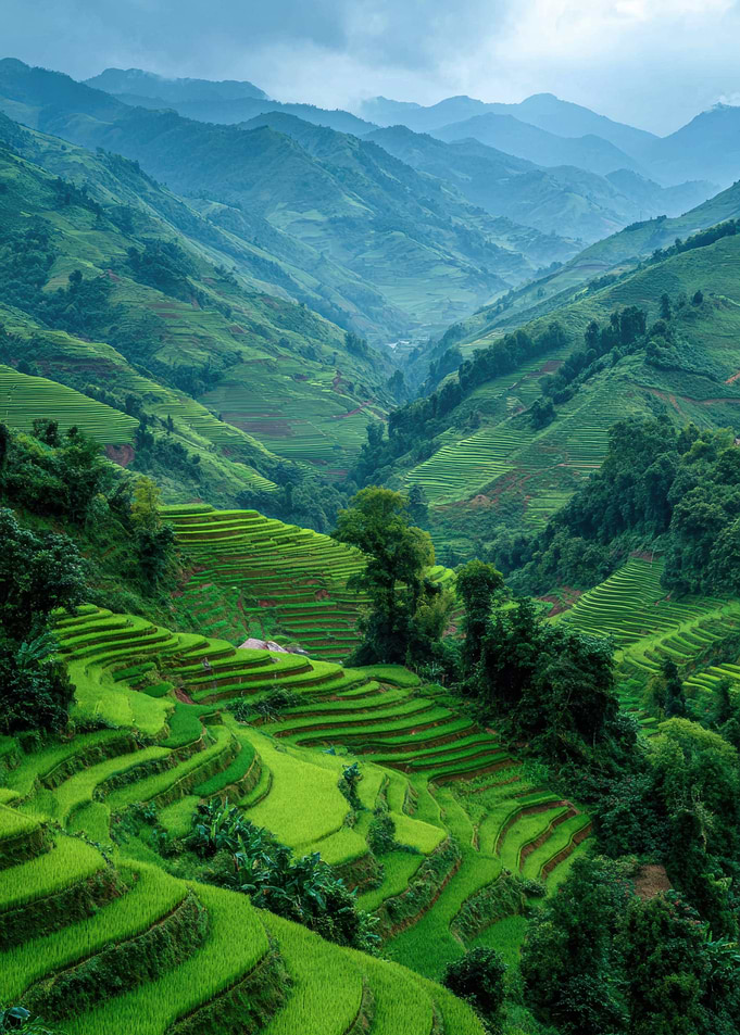 Lush Green Rice Terraces Landscape