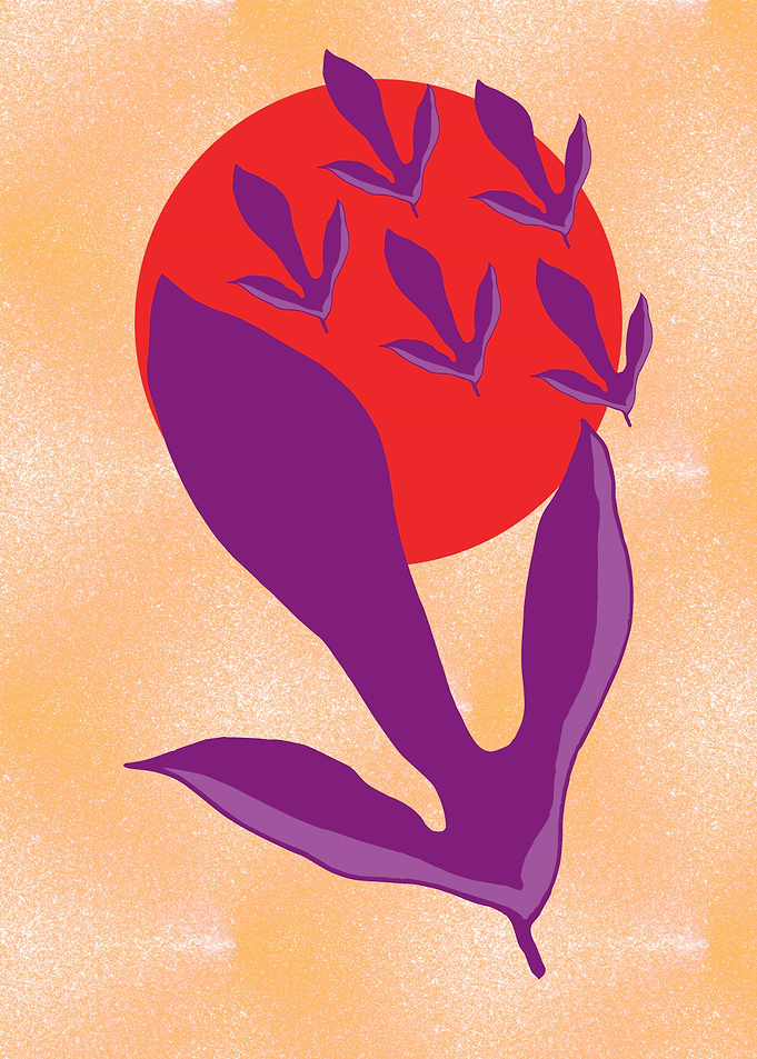 Abstract Floral Design with Red Sun