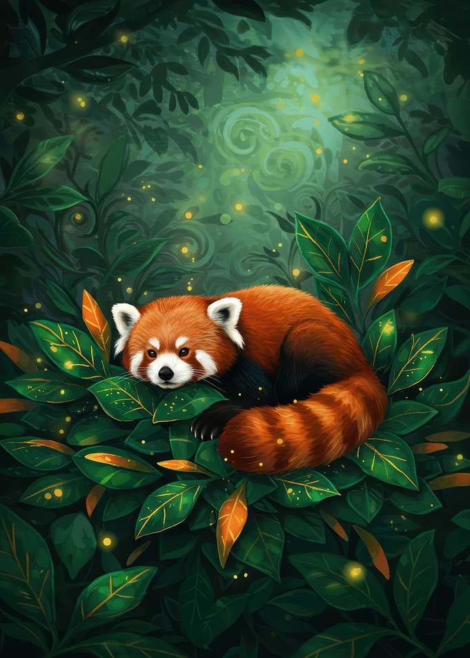 Red Panda Resting in Lush Foliage