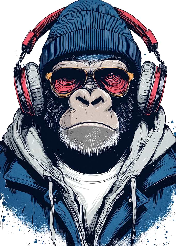 Cool Gorilla with Headphones and Beanie
