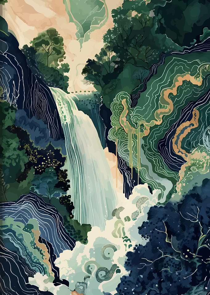 Golden Waterfall Landscape