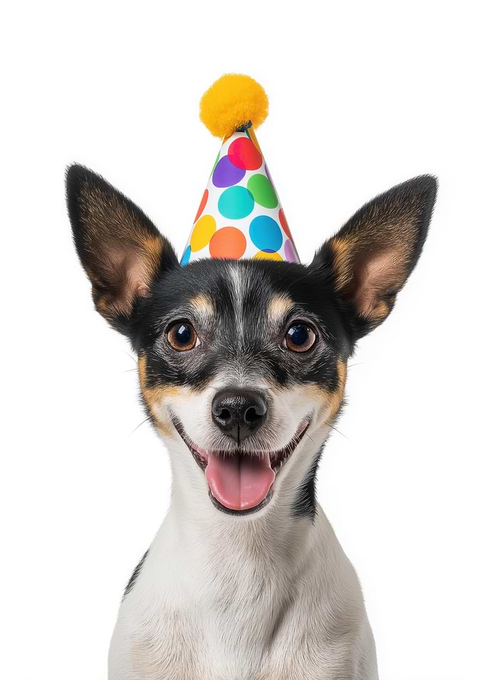 Rat Terrier Dog with Party Hat