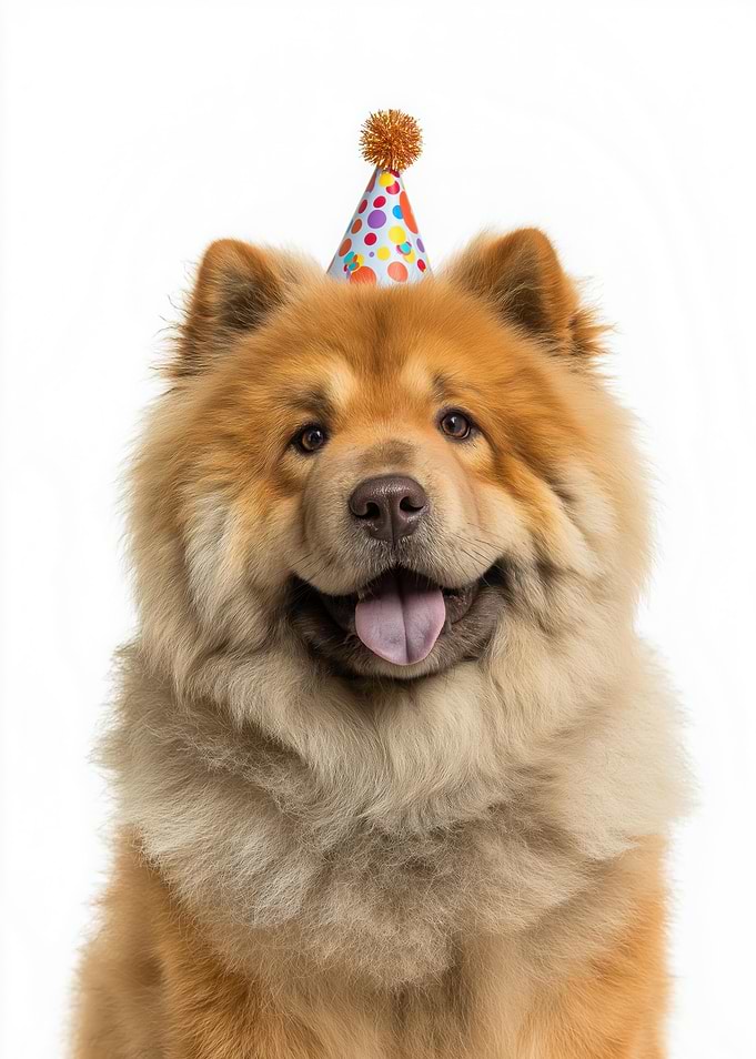Chow Chow Dog with Party Hat