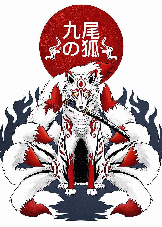 Nine-tailed Fox with Katana Illustration