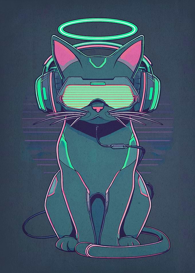 Cyberpunk Cat with VR Headset