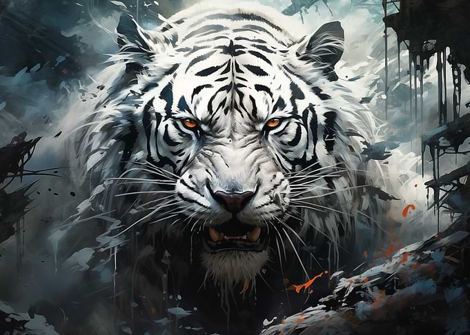 White Tiger Portrait with Intense Gaze