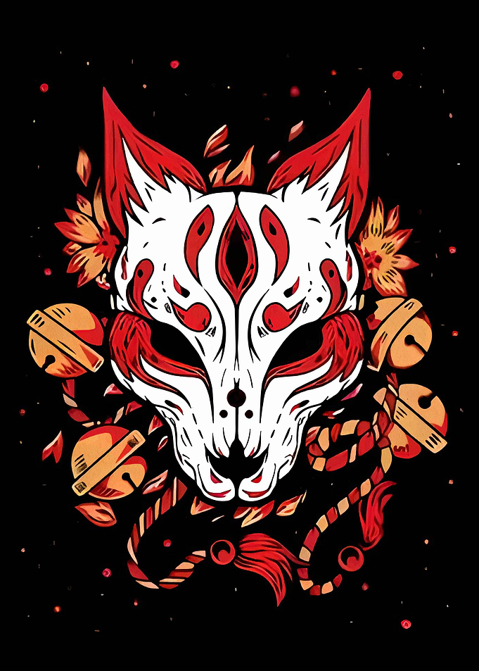 Fox Mask with Bells and Flowers
