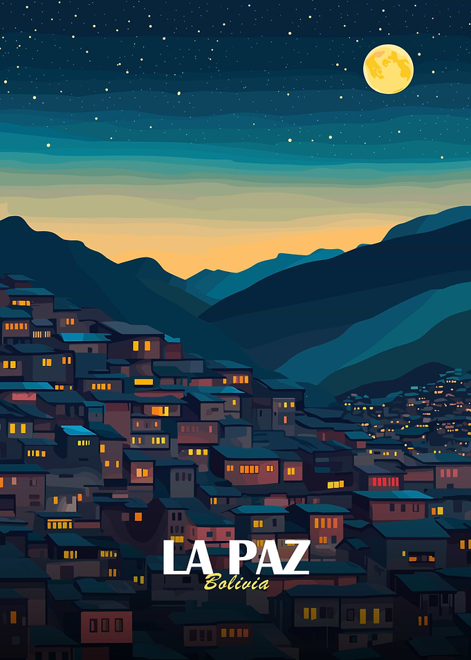 La Paz, Bolivia Nightscape Illustration