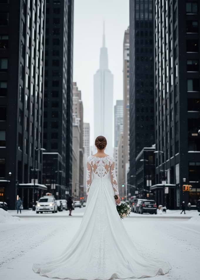 Bride in New York City Winter