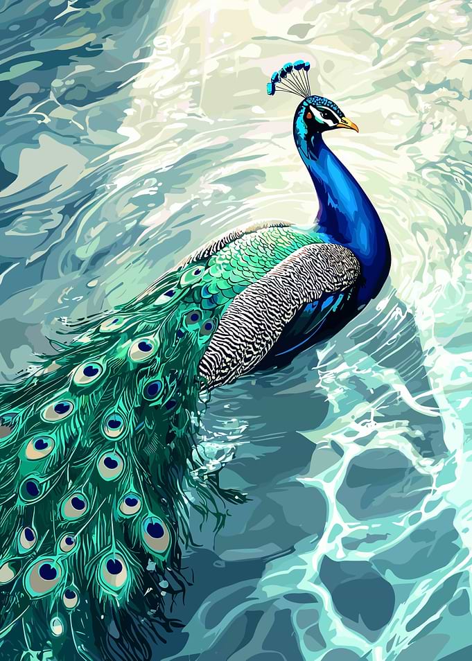 Peacock in Water Digital Art