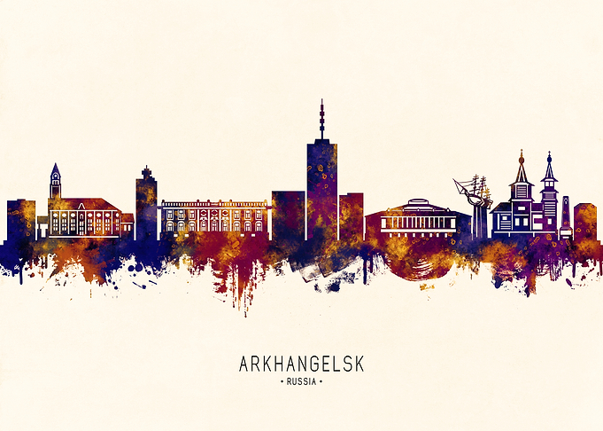 Arkhangelsk Russia Skyline Watercolor Silhouette