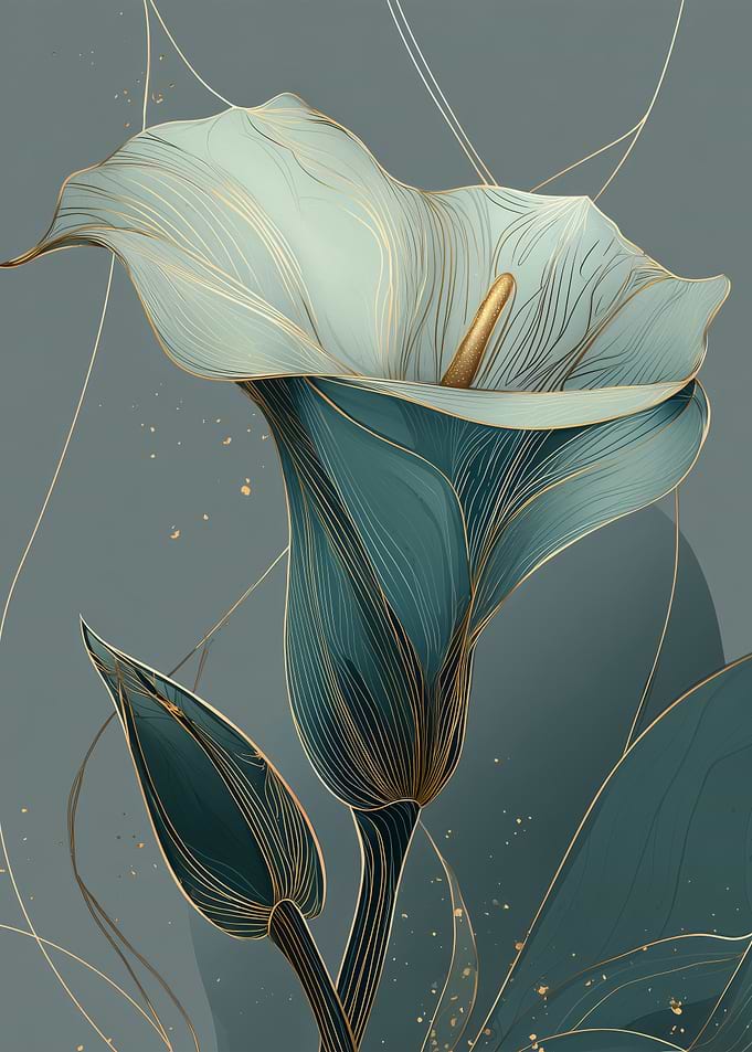 Teal and Gold Calla Lily