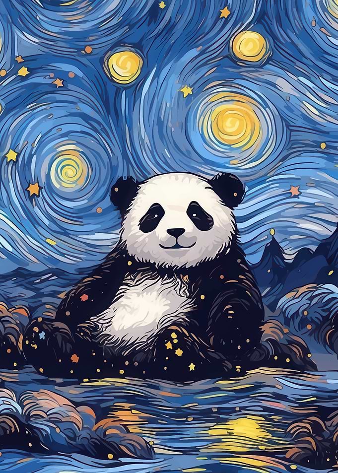 Panda in Starry Night Style