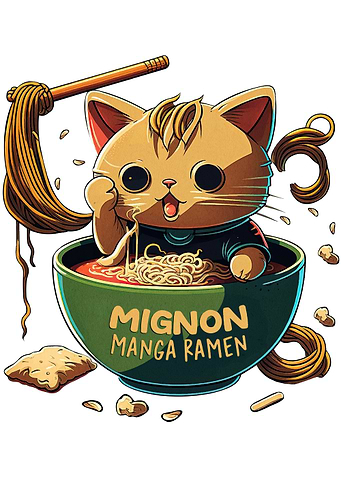 Cute Cat Eating Ramen Illustration