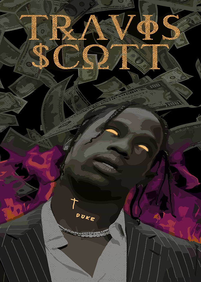 Travis Scott Portrait with Money Background