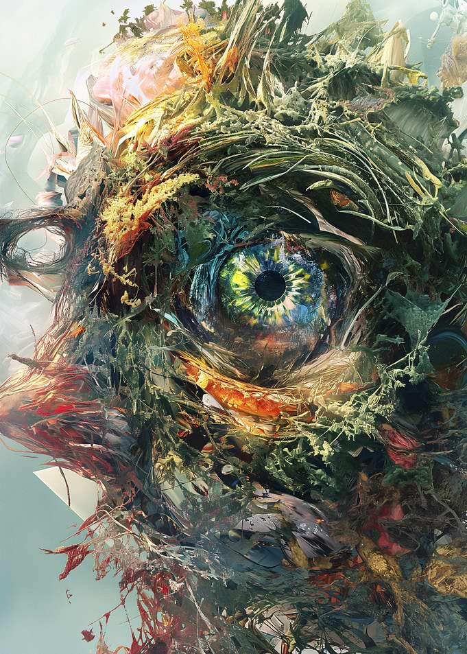 Surreal Eye Portrait with Floral Elements