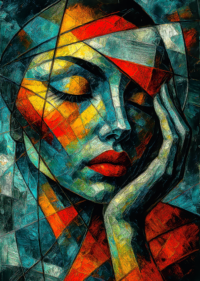 Abstract Woman Portrait with Geometric Shapes