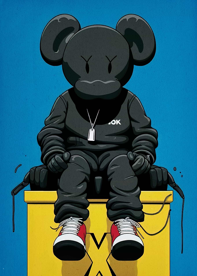 KAWS-inspired Figure on Yellow Box
