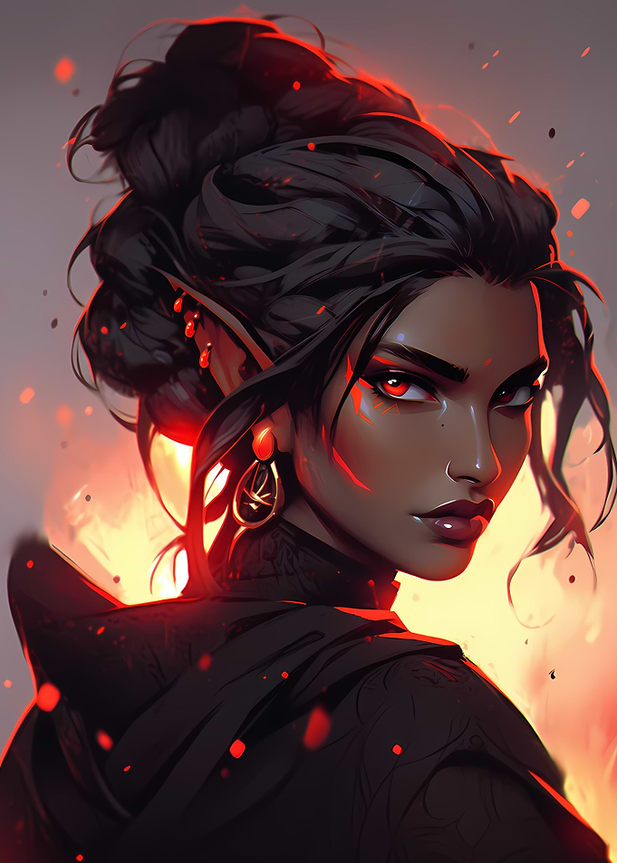 Dark Elf Portrait with Red Eyes