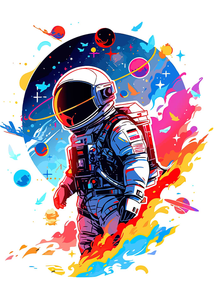Colorful Astronaut in Space Illustration
