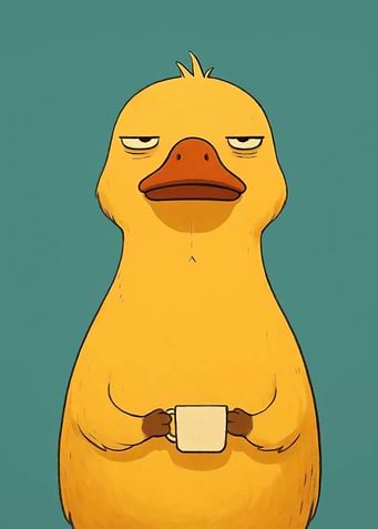 Grumpy Duck with Coffee Cup