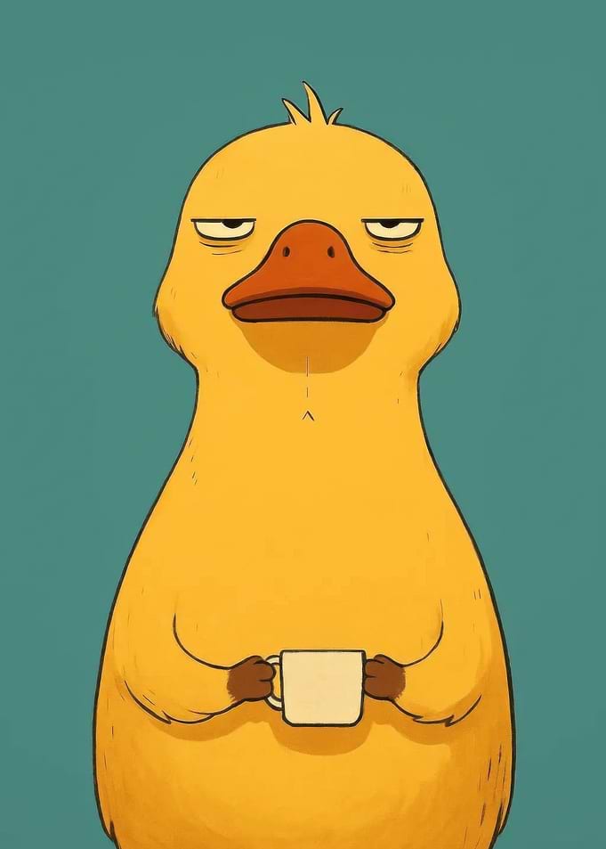 Grumpy Duck with Coffee Cup