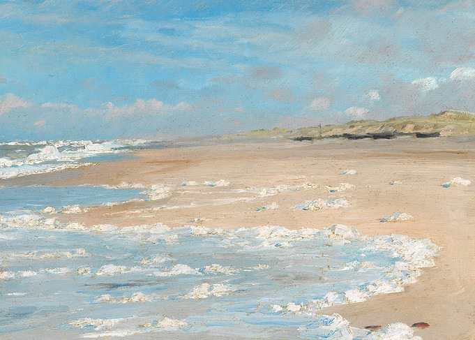 Beach Scene Painting with Waves and Sand