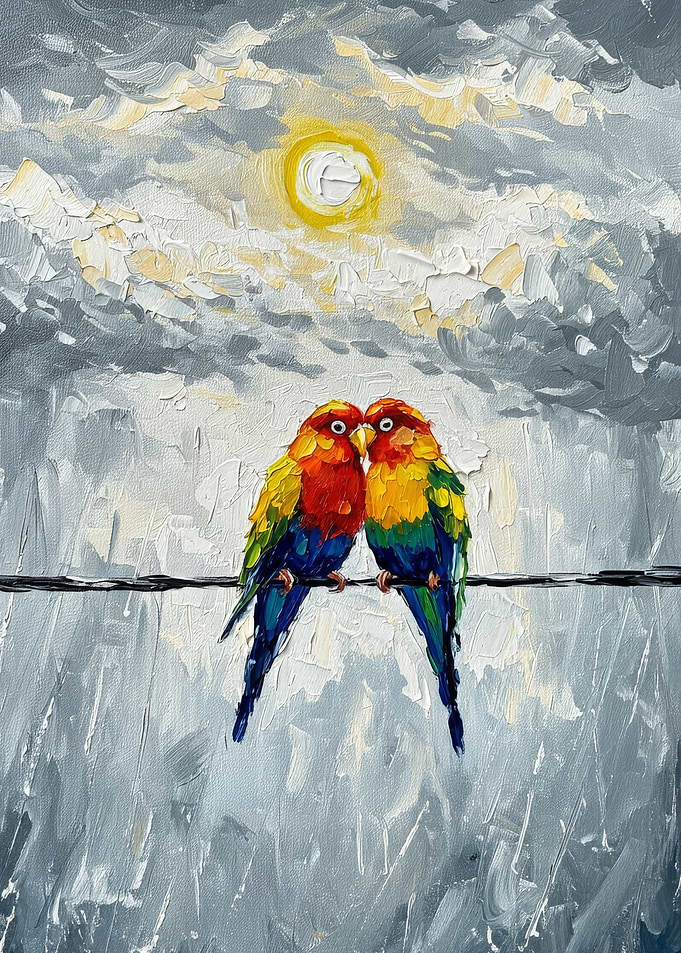 Lovebirds on a Wire Painting