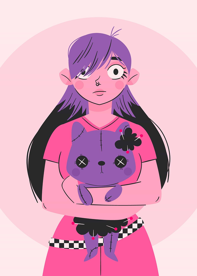 Girl Holding Voodoo Doll Illustration