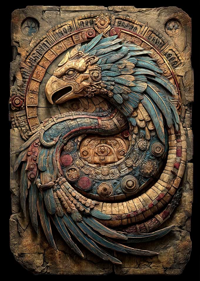 Aztec Eagle Serpent Stone Carving