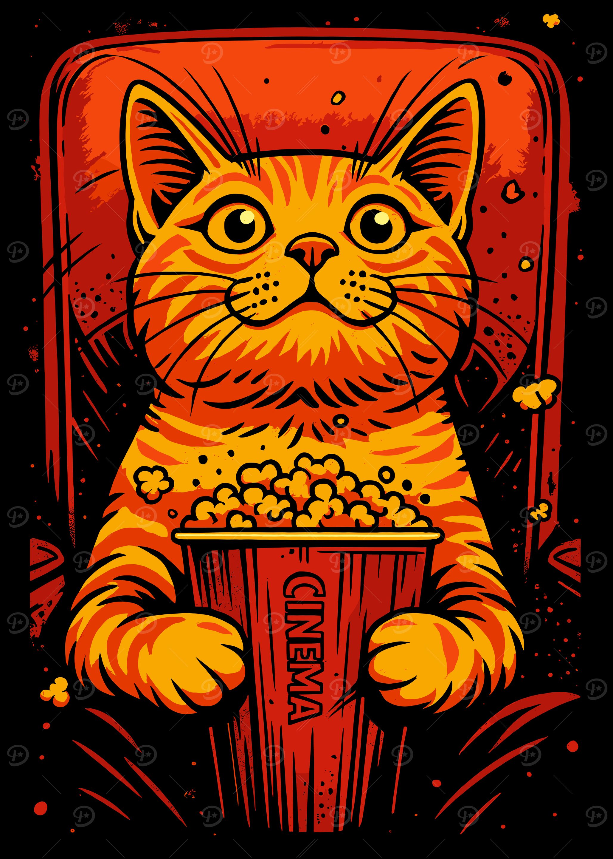 Cat at the Cinema with Popcorn