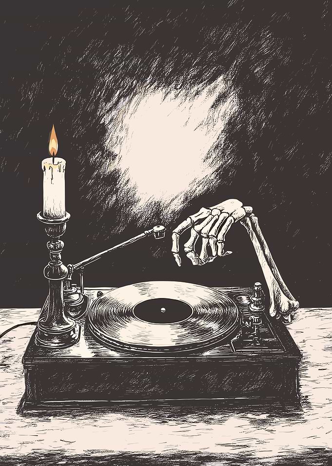 Skeleton DJ with Candlelight