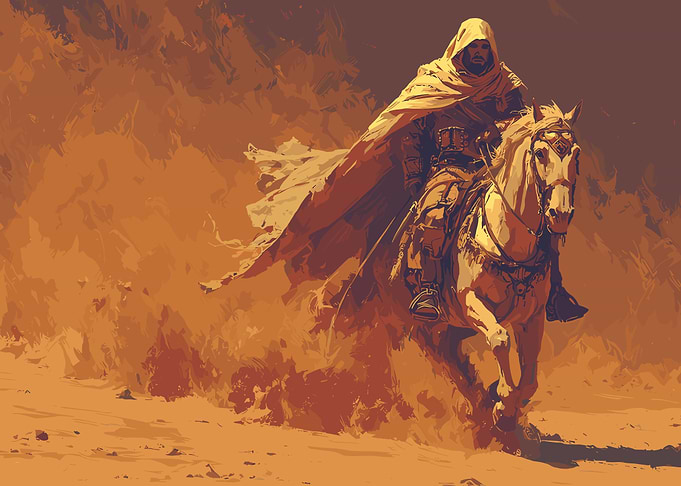 Hooded Rider on Horseback