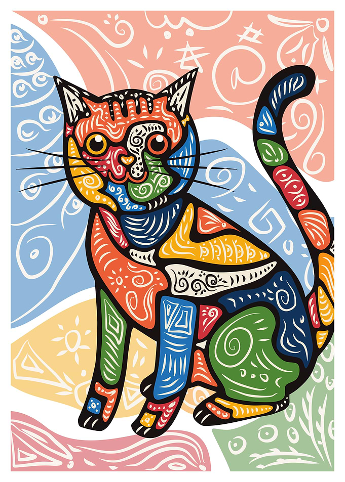 Colorful Abstract Cat Illustration